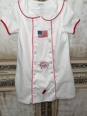 White & Red Girls' Patriotic Embroidered Casual Dress sz. 6. (Makes 2 dresses)